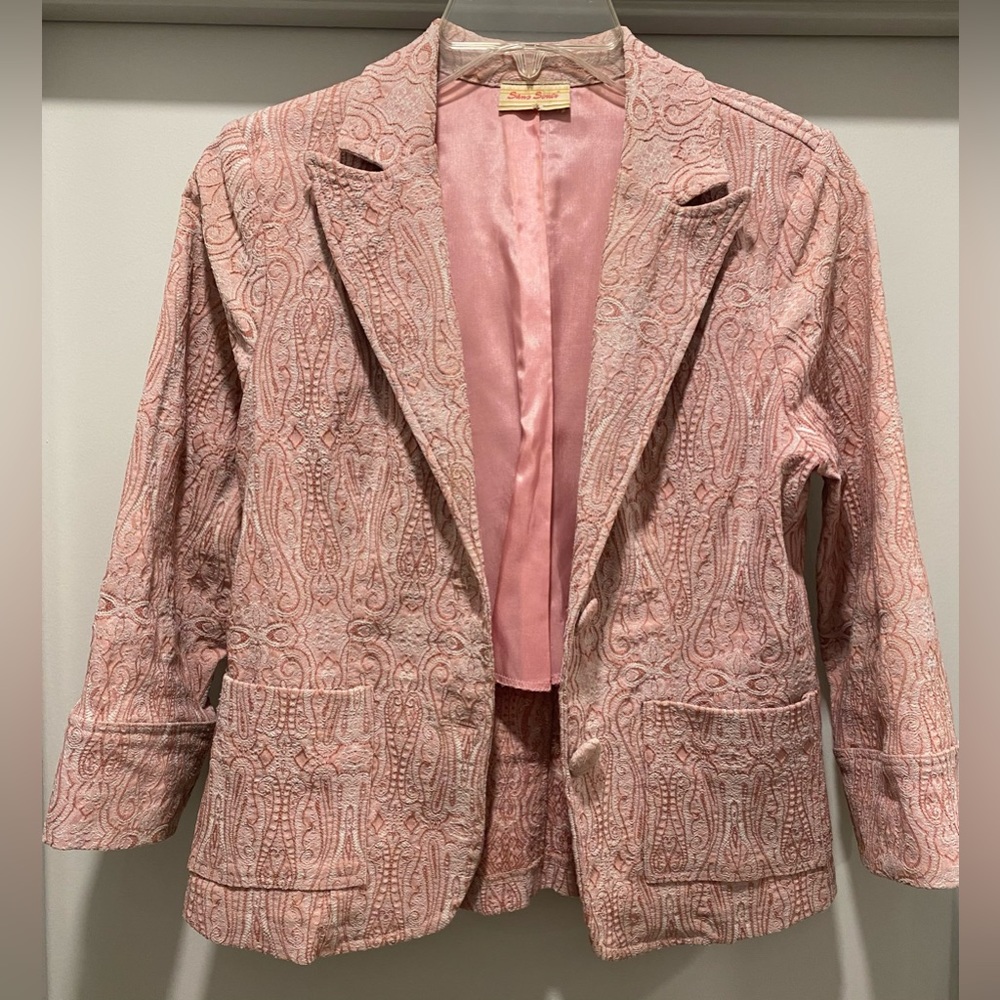 Sans Souci Pink Paisley Printed Jacquard Patterned Women's Blazer Jacket
